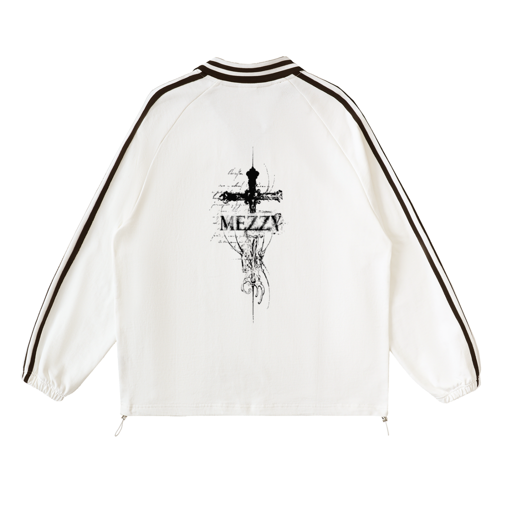 Contrast Striped Lapel Collar Sweatshirt