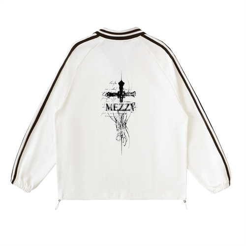 Contrast Striped Lapel Collar Sweatshirt
